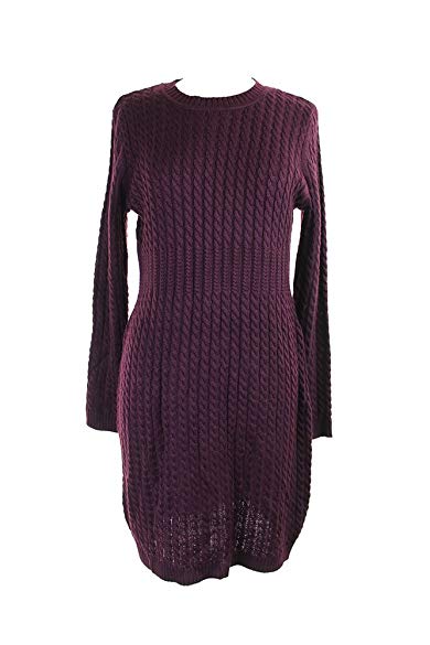 Calvin Klein Womens Cable Knit Ribbed Trim Sweaterdress
