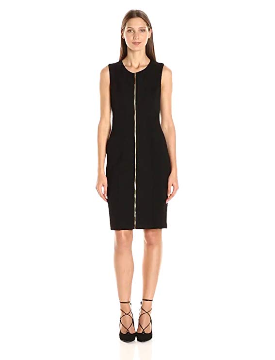 Calvin Klein Women's S/L Textured Dress With Zipper
