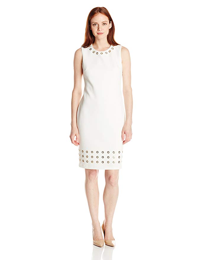 Calvin Klein Women's Petite Sheath Dress with Grommets at Neck and Hem