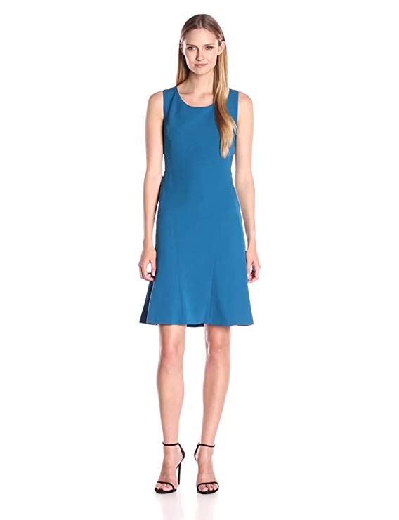 Kasper Women's Solid Stretch Crepe Fit and Flare Dress