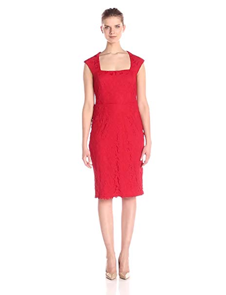 Donna Ricco Women's Extended Shoulder Lace Sheath with Square Neck