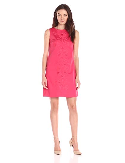 Calvin Klein Women's Sleeveless Shift Dress with Embroidery Detail