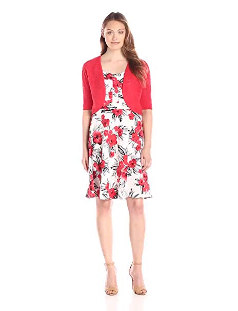 AGB Women's Fit-and-Flare Dress with Cardigan