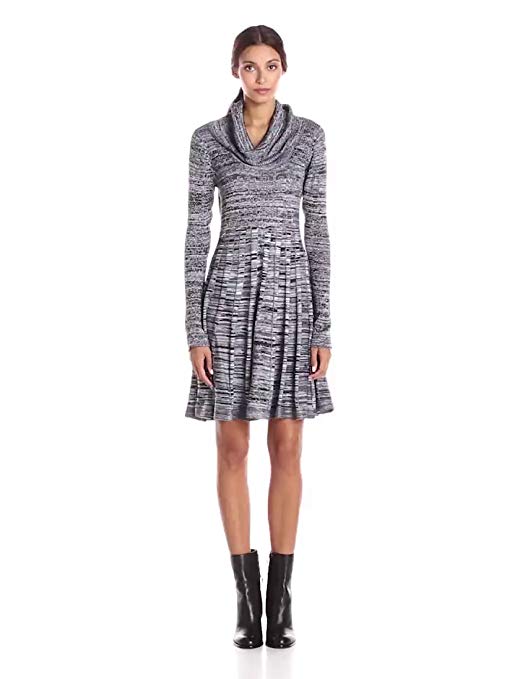 Calvin Klein Women's Long-Sleeve Cowl-Neck Fit Flare Sweater Dress