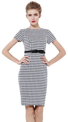 Yacun Women's Houndstooth Casual Cocktail Pencil Sheath Dress For Work