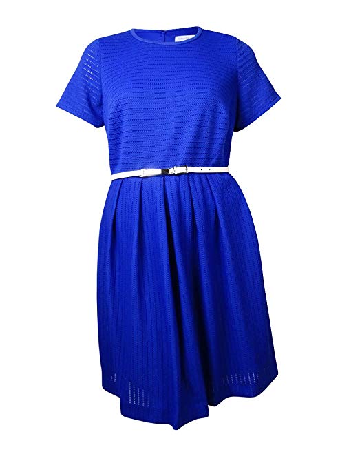 Calvin Klein Women's Short Sleeve Belted Fit and Flare Dress