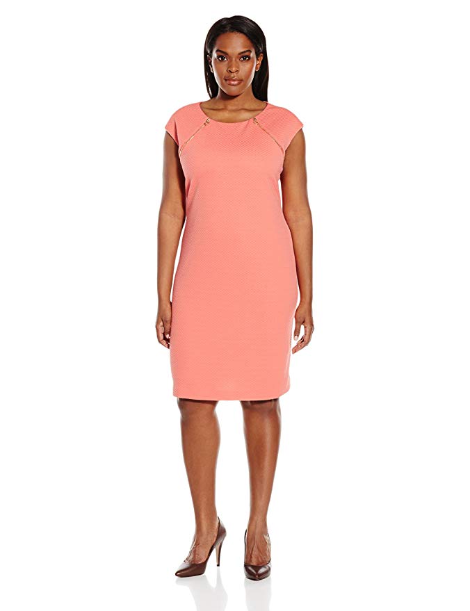 Calvin Klein Women's Plus Size Textured Dress With Zip At Yoke
