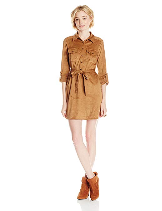 XOXO Junior's Suede Pullover Belted Shirt Dress
