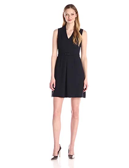 Adrianna Papell Women's Solid Pebble Crepe Pleated Belted Dress