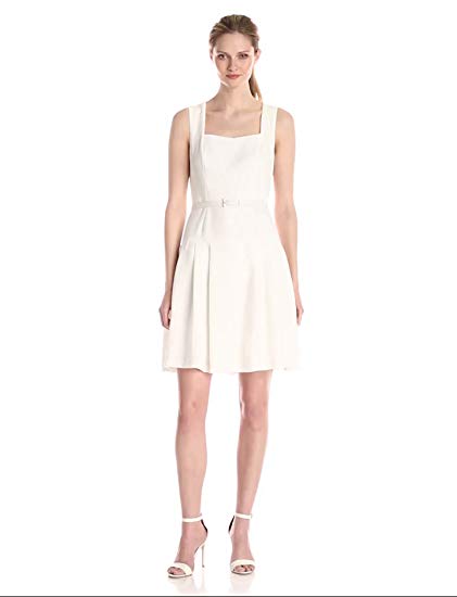 Adrianna Papell Women's Solid Pebble Crepe Sleeveless Belted Dress