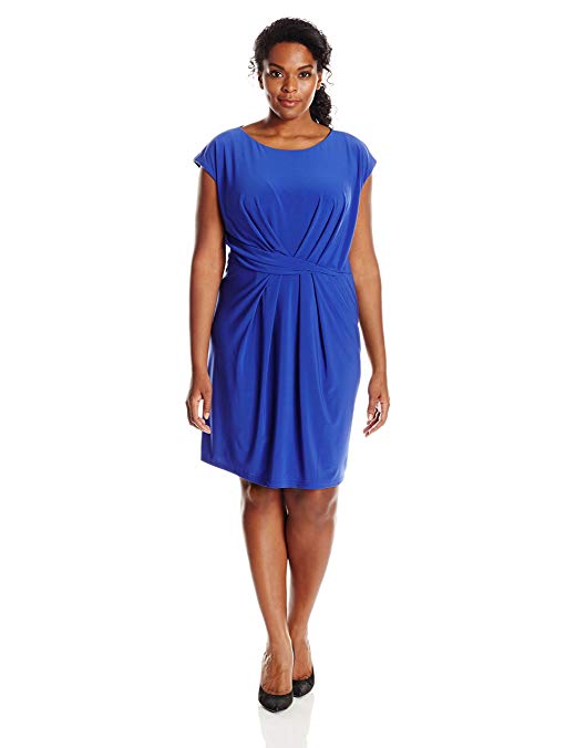 Adrianna Papell Women's Plus Size Solid Scoop Neck Cap Sleeve