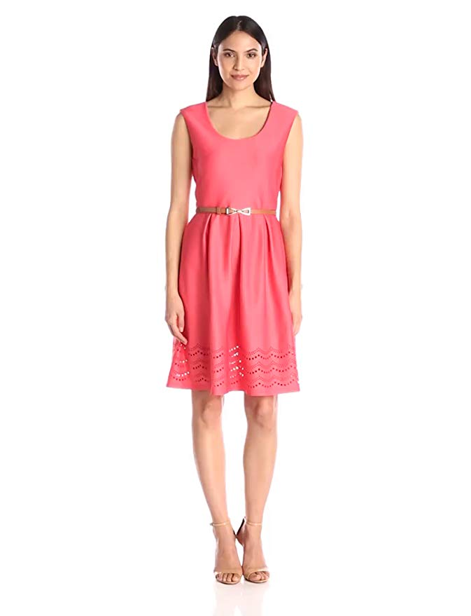 Tiana B Women's Cap Sleeve Fit and Flare Dress with A Belt