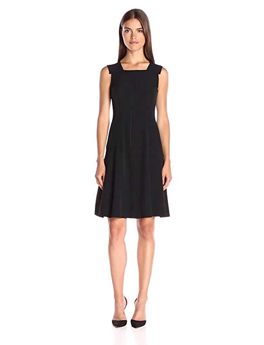 Anne Klein Women's Crepe Pearl-Edge Seamed Fit-and-Flare Dress