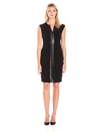 Calvin Klein Women's Cap Sleeve Dress with Faux Leather and Chain