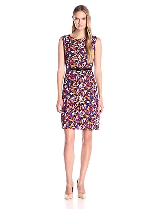 Kasper Women's Belted Fit and Flare Printed Ity Dress