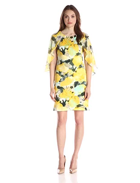 Donna Ricco Women's 3/4 Floral Printed Sheath with Flowy Sleeves
