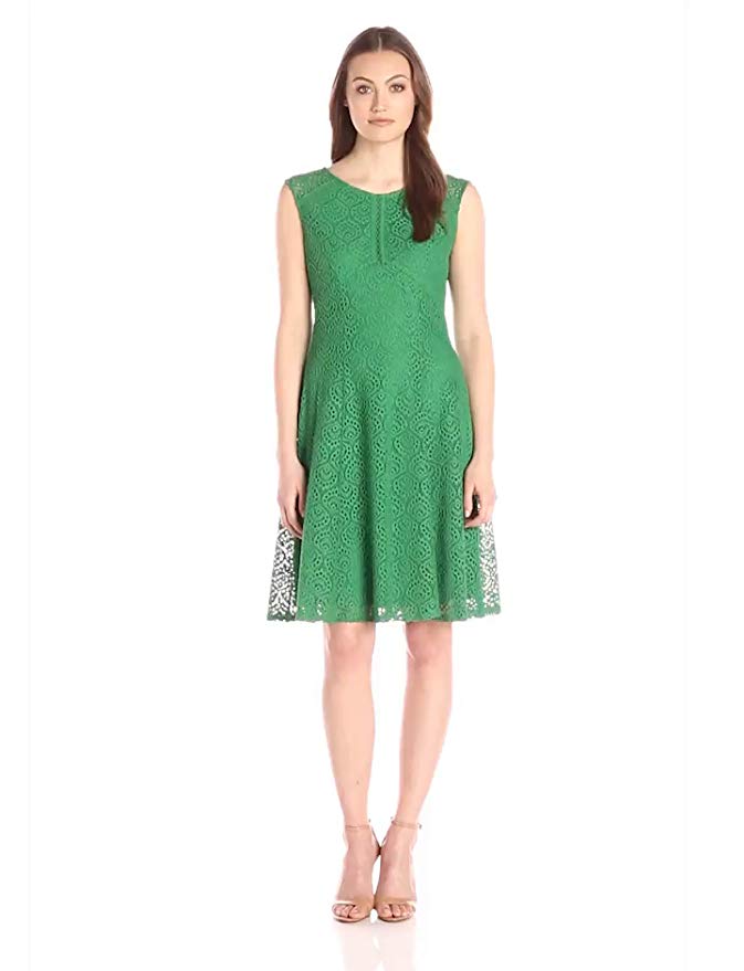 London Times Women's Feather Day Lace Fit-and-Flare Dress
