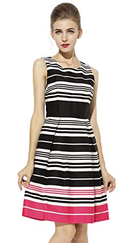 Yacun Women's Color Block Stripe Casual Fit and Flare Dress For Party
