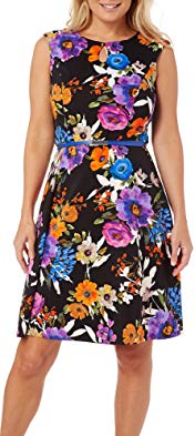 London Times Women's Cap Sleeve Floral Print Fit and Flare Keyhole A-Line Dress