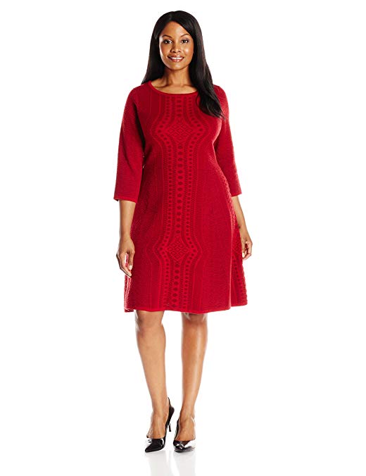 Gabby Skye Women's Plus-Size 3/4 Sleeve Fit and Flare Sweater Dress
