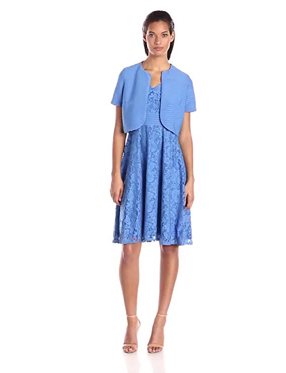 Danny & Nicole Women's Short Sleeve Jacket with Fit and Flare Lace Dress